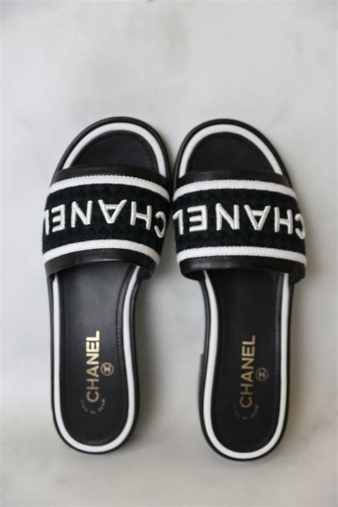 chanel white slides|chanel sandals black and white.